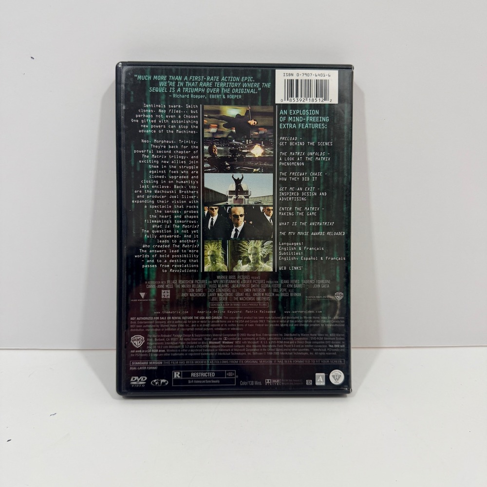 Warner Bros The Matrix Reloaded DVD OS Black Good Full Screen 2-Disc Set - Picture 3 of 4